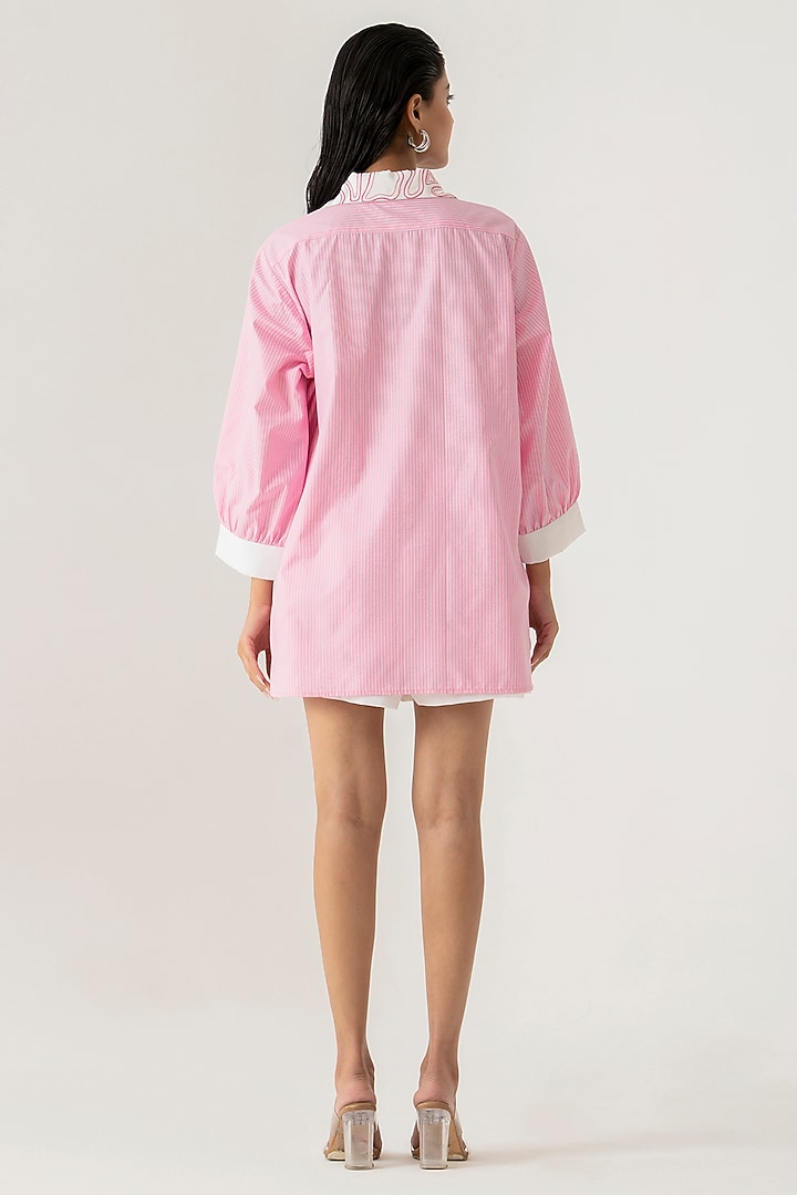 Pink Cotton Abstract Embroidered Striped Co-Ord Set by K-ANSHIKA Jaipur at Pernia's Pop Up Shop
