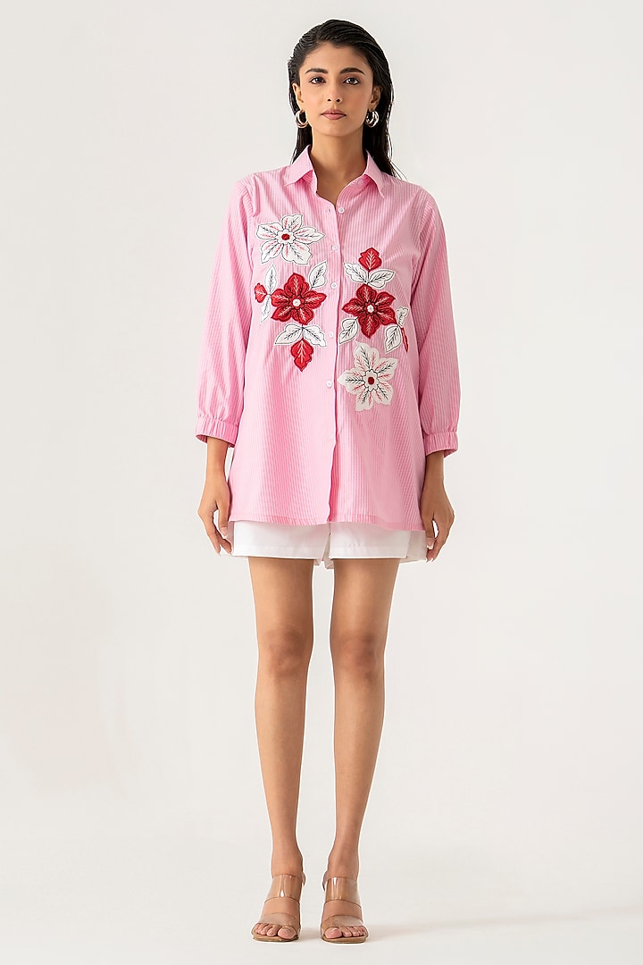 Pink Cotton Floral Embroidered Co-Ord Set by K-ANSHIKA Jaipur at Pernia's Pop Up Shop