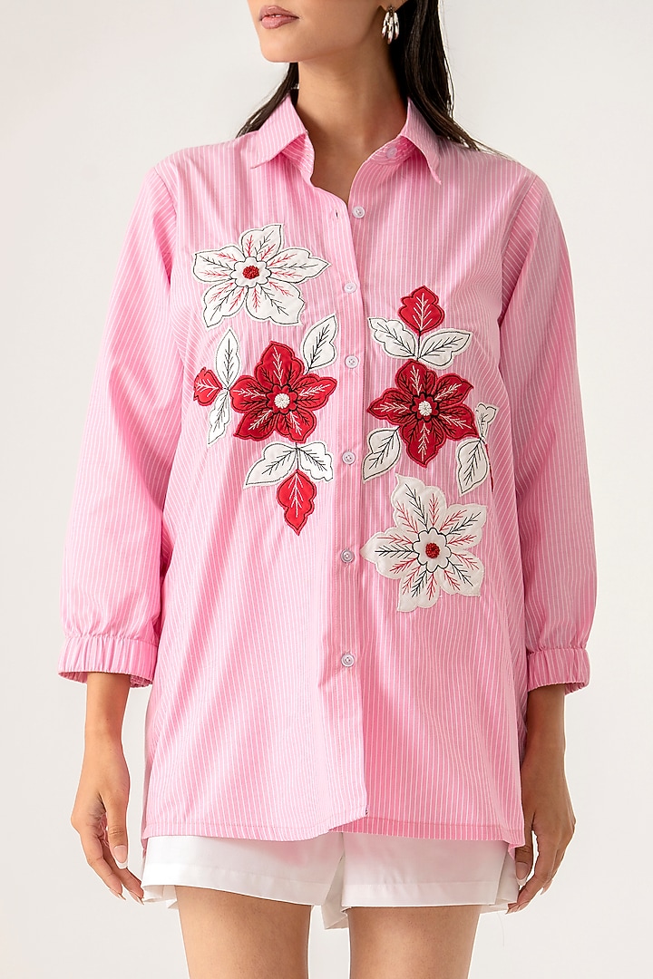 Pink Cotton Floral Embroidered Co-Ord Set by K-ANSHIKA Jaipur at Pernia's Pop Up Shop