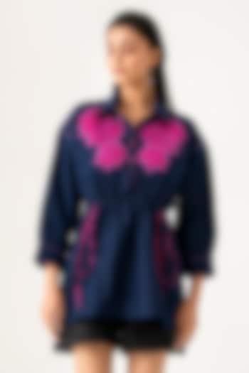 Blue Cotton Floral Embroidered Co-Ord Set by K-ANSHIKA Jaipur at Pernia's Pop Up Shop