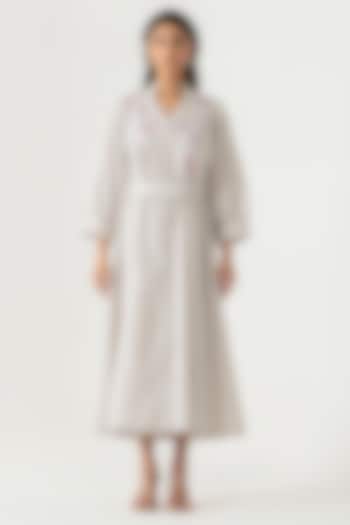 Grey Cotton Floral Embroidered Midi Summer Dress by K-ANSHIKA Jaipur at Pernia's Pop Up Shop