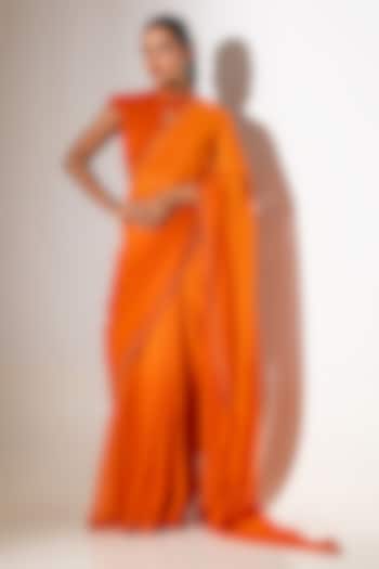 Orange Georgette Embellished Draped Wedding Saree Set by K-ANSHIKA Jaipur at Pernia's Pop Up Shop