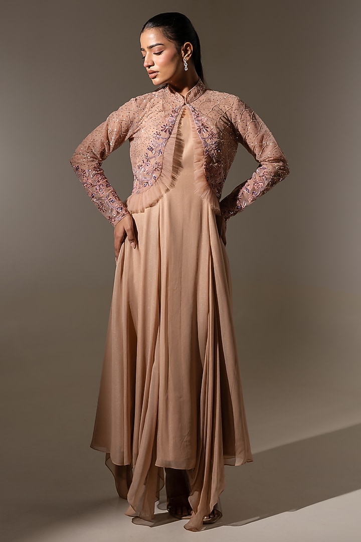 Blush Pink Georgette & Net Flowy Party Wear Dress With Jacket by K-ANSHIKA Jaipur at Pernia's Pop Up Shop