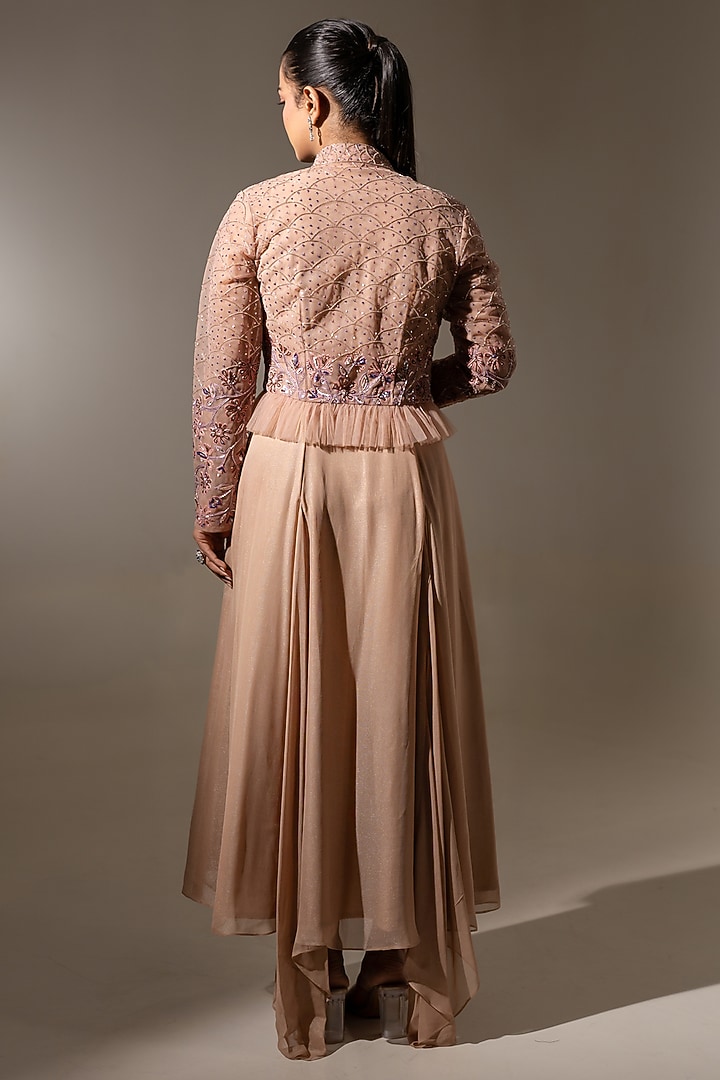 Blush Pink Georgette & Net Flowy Party Wear Dress With Jacket by K-ANSHIKA Jaipur at Pernia's Pop Up Shop