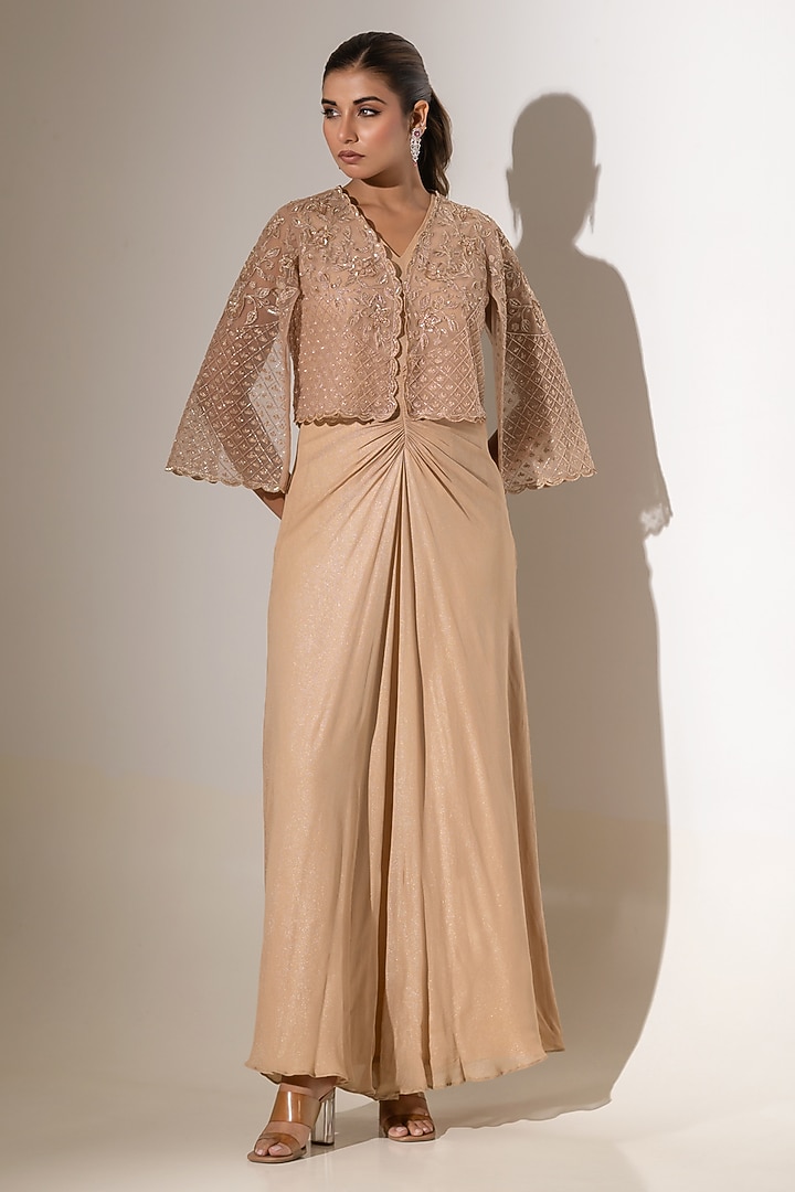 Blush Pink Georgette & Net Embroidered Jacket Party Wear Dress by K-ANSHIKA Jaipur at Pernia's Pop Up Shop