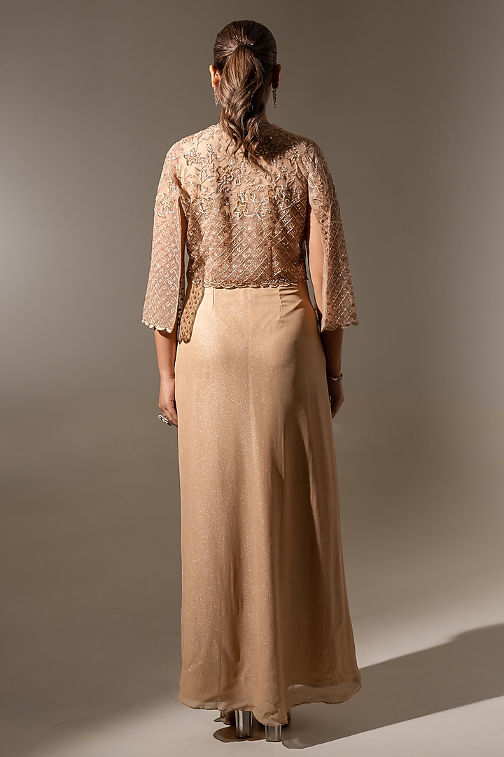 Blush Pink Georgette & Net Embroidered Jacket Party Wear Dress by K-ANSHIKA Jaipur at Pernia's Pop Up Shop