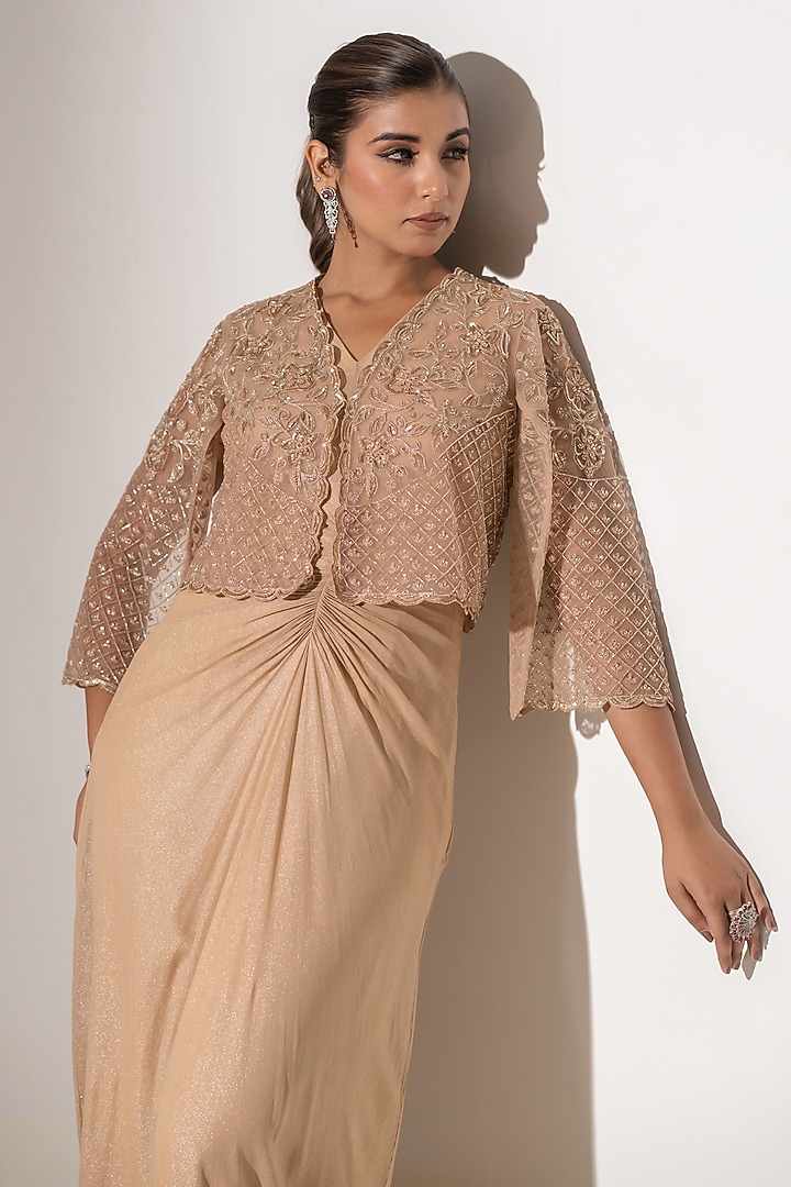 Blush Pink Georgette & Net Embroidered Jacket Party Wear Dress by K-ANSHIKA Jaipur at Pernia's Pop Up Shop
