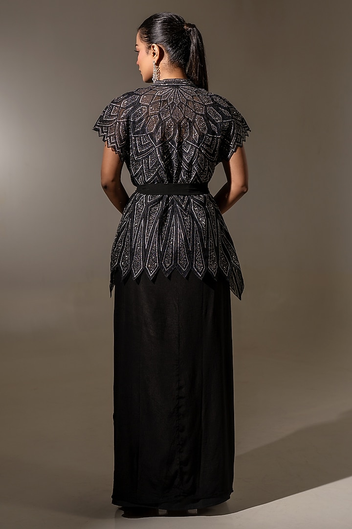 Black & Net Embellished Jacket Set by K-ANSHIKA Jaipur at Pernia's Pop Up Shop