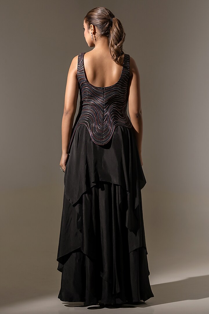 Black Crepe Draped Skirt Set by K-ANSHIKA Jaipur at Pernia's Pop Up Shop