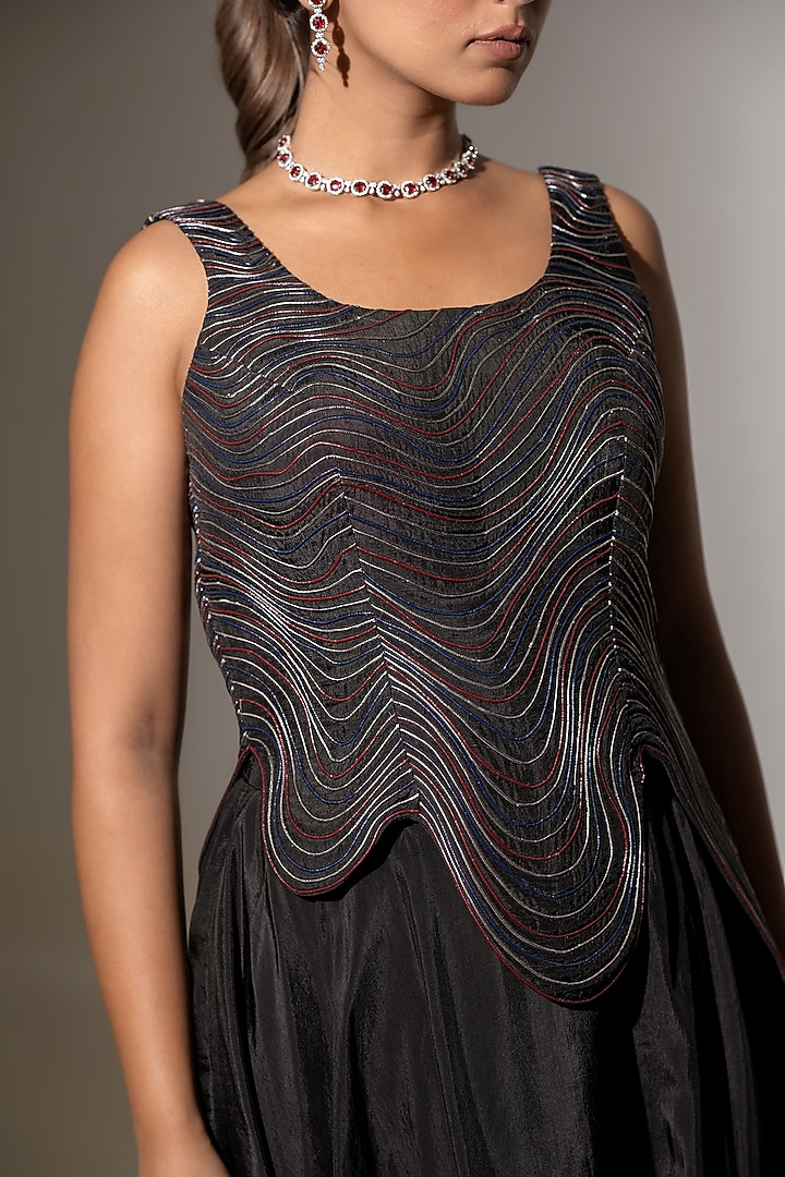 Black Crepe Draped Skirt Set by K-ANSHIKA Jaipur at Pernia's Pop Up Shop