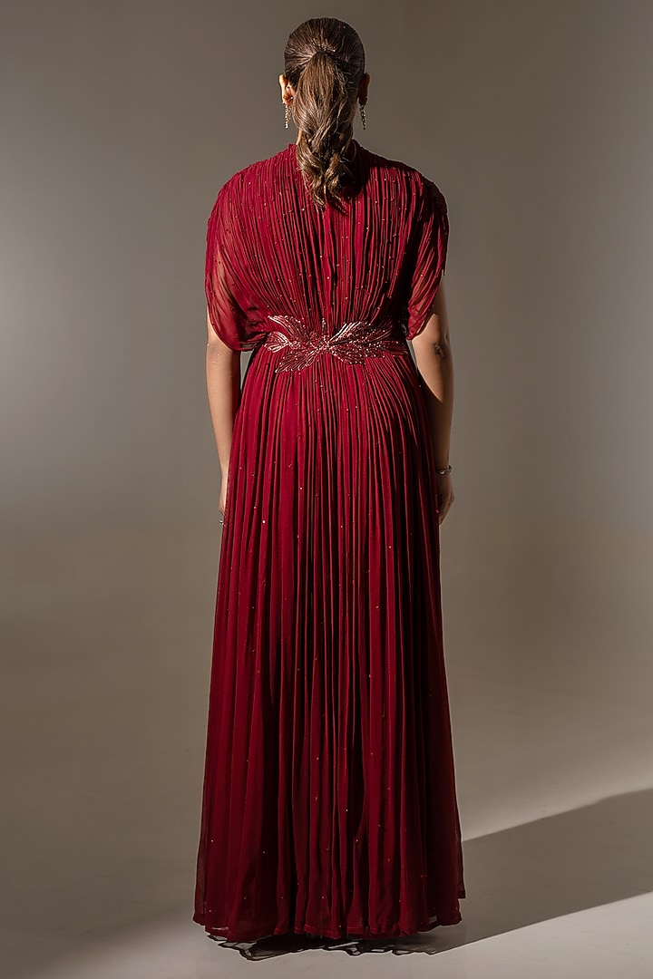 Maroon Georgette Embellished Engagement Gown by K-ANSHIKA Jaipur at Pernia's Pop Up Shop