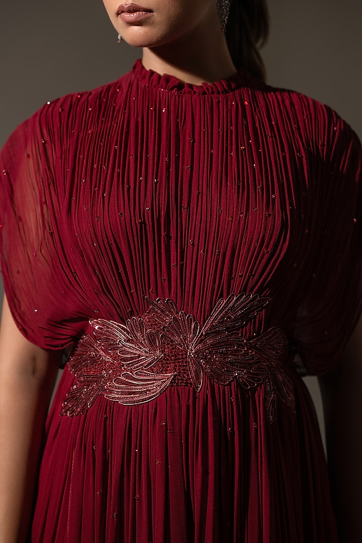 Maroon Georgette Embellished Engagement Gown by K-ANSHIKA Jaipur at Pernia's Pop Up Shop