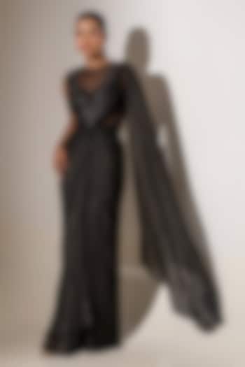 Black Georgette Net Embellished Drape Wedding Gown Saree by K-ANSHIKA Jaipur at Pernia's Pop Up Shop