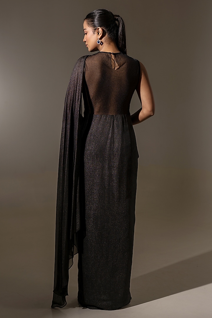 Black Georgette Net Embellished Drape Wedding Gown Saree by K-ANSHIKA Jaipur at Pernia's Pop Up Shop