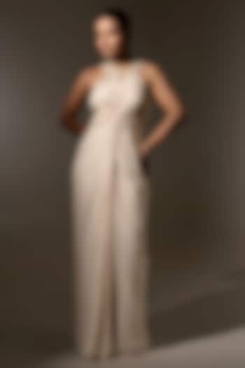 Ivory Georgette Net Sculpted Draped Engagement Gown by K-ANSHIKA Jaipur at Pernia's Pop Up Shop