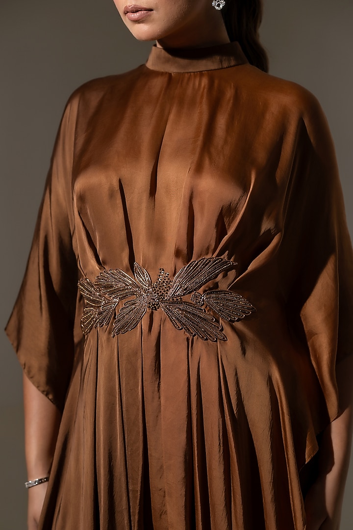 Brown Ombre Satin Embroidered Drape Tunic Set by K-ANSHIKA Jaipur at Pernia's Pop Up Shop