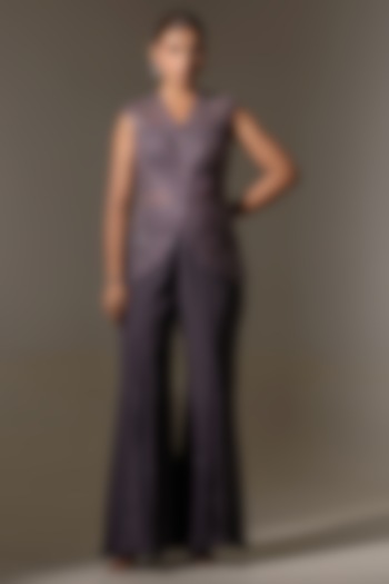 Violet Crepe Net Sequin Embellished Jacket Set by K-ANSHIKA Jaipur at Pernia's Pop Up Shop