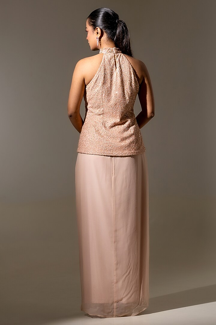 Light Pink Georgette Net Sequin Embellished Drape Skirt Set by K-ANSHIKA Jaipur at Pernia's Pop Up Shop