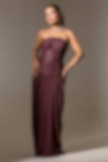 Brown Georgette & Net Floral Embroidered Drape Skirt Set by K-ANSHIKA Jaipur at Pernia's Pop Up Shop