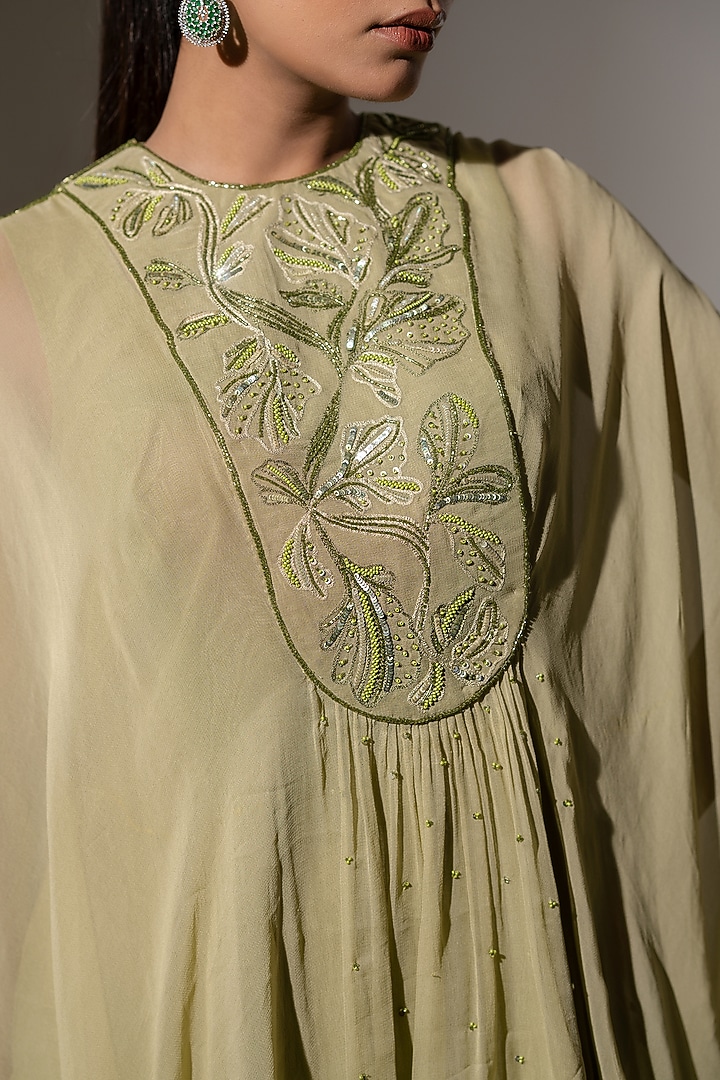 Pista Green Georgette Floral Embroidered Flared Wedding Sharara Set by K-ANSHIKA Jaipur at Pernia's Pop Up Shop