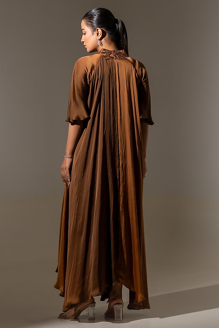 Brown Satin Ombre Embellished Engagement Gown by K-ANSHIKA Jaipur at Pernia's Pop Up Shop