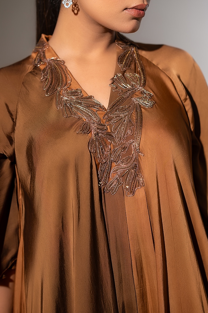 Brown Satin Ombre Embellished Engagement Gown by K-ANSHIKA Jaipur at Pernia's Pop Up Shop