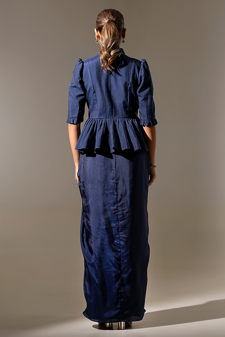 Blue Viscose Silk Embellished Draped Skirt Set by K-ANSHIKA Jaipur at Pernia's Pop Up Shop