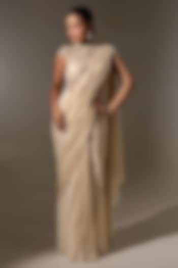 Off White Georgette Net Embellished Drape Wedding Gown Saree by K-ANSHIKA Jaipur at Pernia's Pop Up Shop
