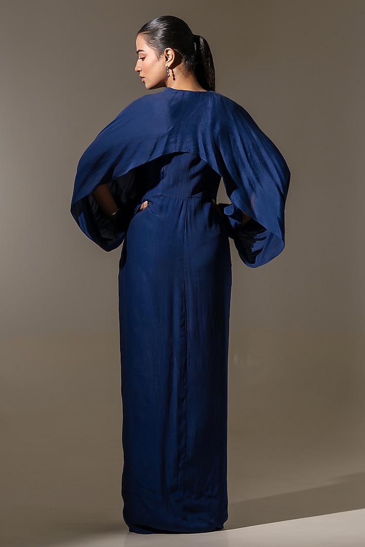 Royal Blue Crepe Embellished Draped Party Wear Gown by K-ANSHIKA Jaipur at Pernia's Pop Up Shop