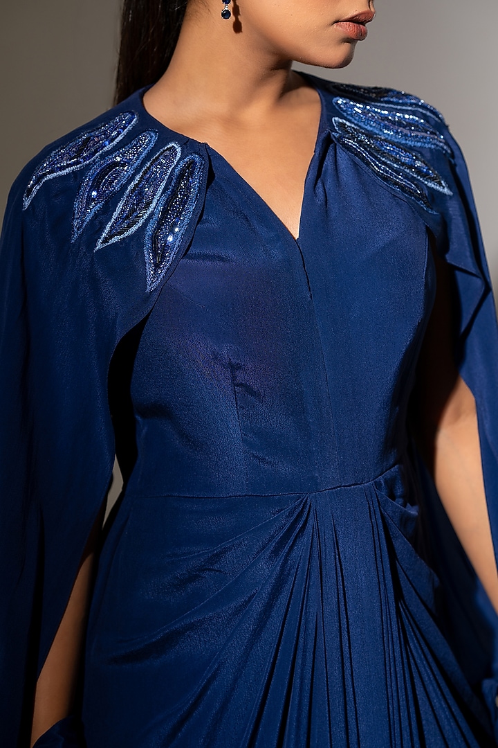 Royal Blue Crepe Embellished Draped Party Wear Gown by K-ANSHIKA Jaipur at Pernia's Pop Up Shop