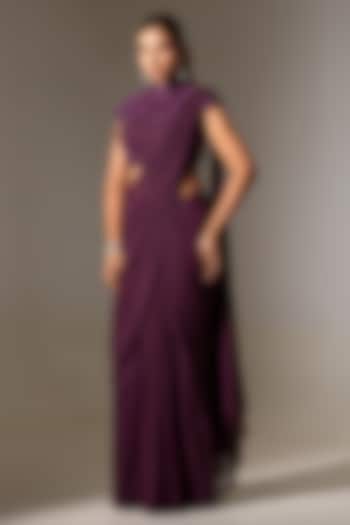 Wine Georgette Net Pre-Draped Wedding Saree Set by K-ANSHIKA Jaipur at Pernia's Pop Up Shop