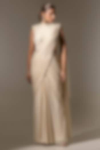 Off-White Georgette Net Hand Embellished Drape Wedding Saree Set by K-ANSHIKA Jaipur at Pernia's Pop Up Shop