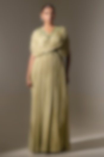 Pista Green Georgette Embroidered Drape Engagement Gown by K-ANSHIKA Jaipur at Pernia's Pop Up Shop
