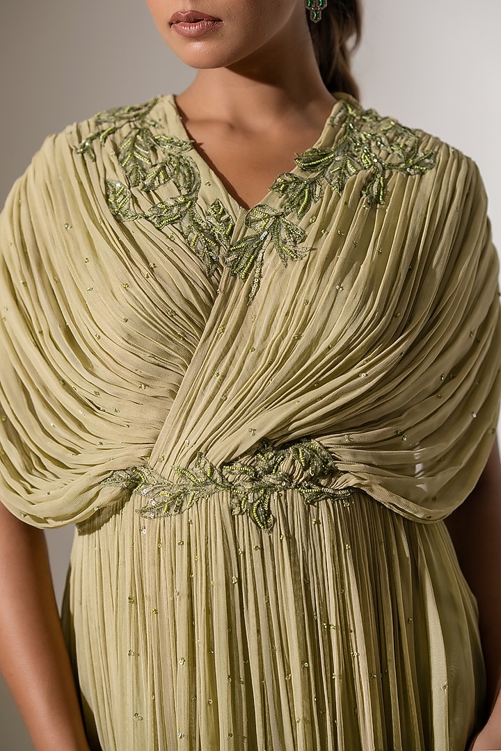 Pista Green Georgette Embroidered Drape Engagement Gown by K-ANSHIKA Jaipur at Pernia's Pop Up Shop