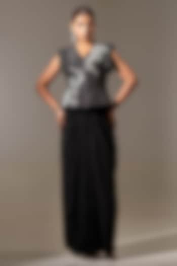 Black Crepe Floral Embroidered Jacket Set by K-ANSHIKA Jaipur at Pernia's Pop Up Shop