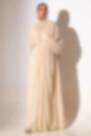 Off White Georgette Flowy Engagement Gown With Cape by K-ANSHIKA Jaipur at Pernia's Pop Up Shop