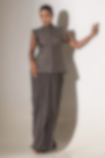 Grey Crepe Geometric Sequin Embellished Jacket Set by K-ANSHIKA Jaipur at Pernia's Pop Up Shop