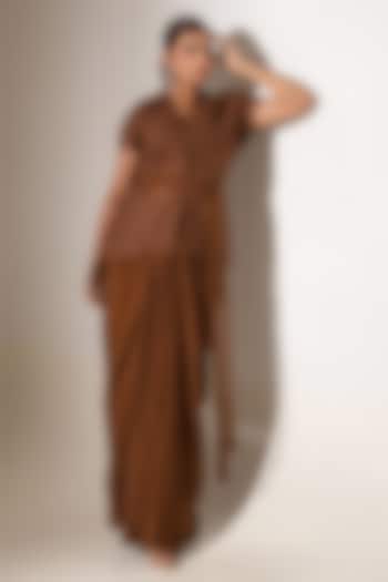 Brown Crepe & Net Geometric Embellished Skirt Set by K-ANSHIKA Jaipur at Pernia's Pop Up Shop