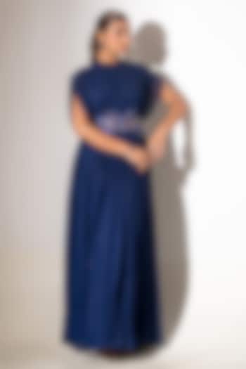 Blue Georgette Embellished Pleated Engagement Gown by K-ANSHIKA Jaipur at Pernia's Pop Up Shop