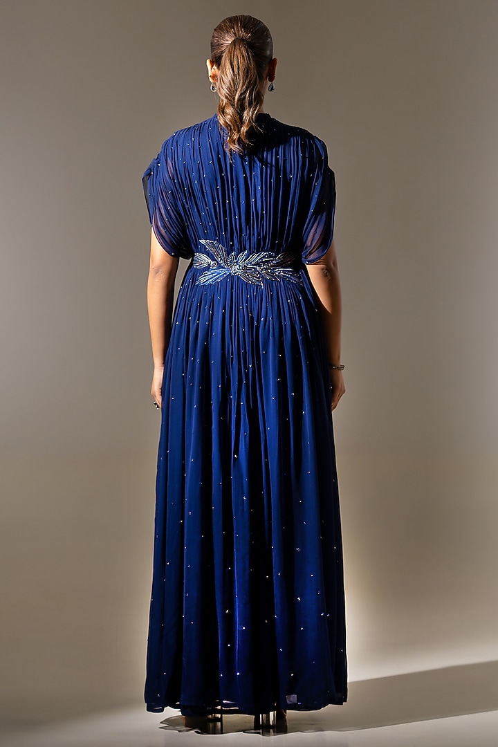 Blue Georgette Embellished Pleated Engagement Gown by K-ANSHIKA Jaipur at Pernia's Pop Up Shop