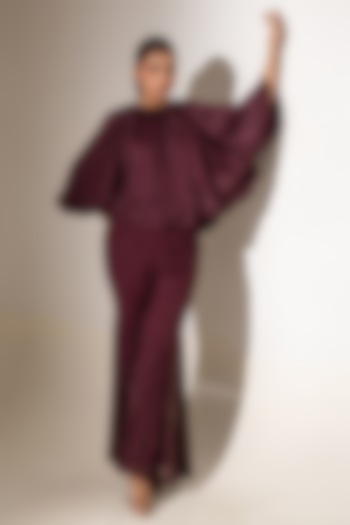 Wine Crepe & Georgette Embellished Flared Pants Set by K-ANSHIKA Jaipur at Pernia's Pop Up Shop