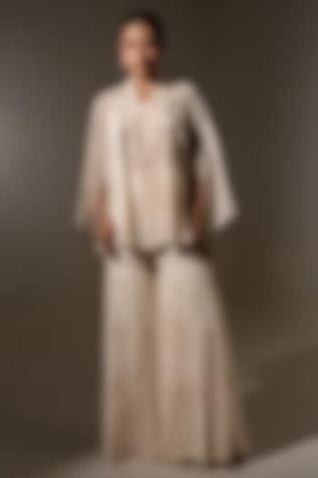 Off White Georgette Pearl Embellished Wedding Sharara Set by K-ANSHIKA Jaipur at Pernia's Pop Up Shop