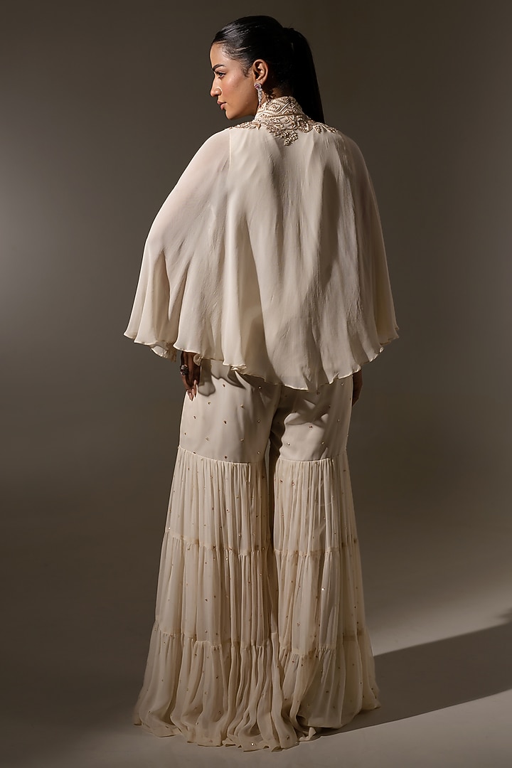 Off White Georgette Pearl Embellished Wedding Sharara Set by K-ANSHIKA Jaipur at Pernia's Pop Up Shop