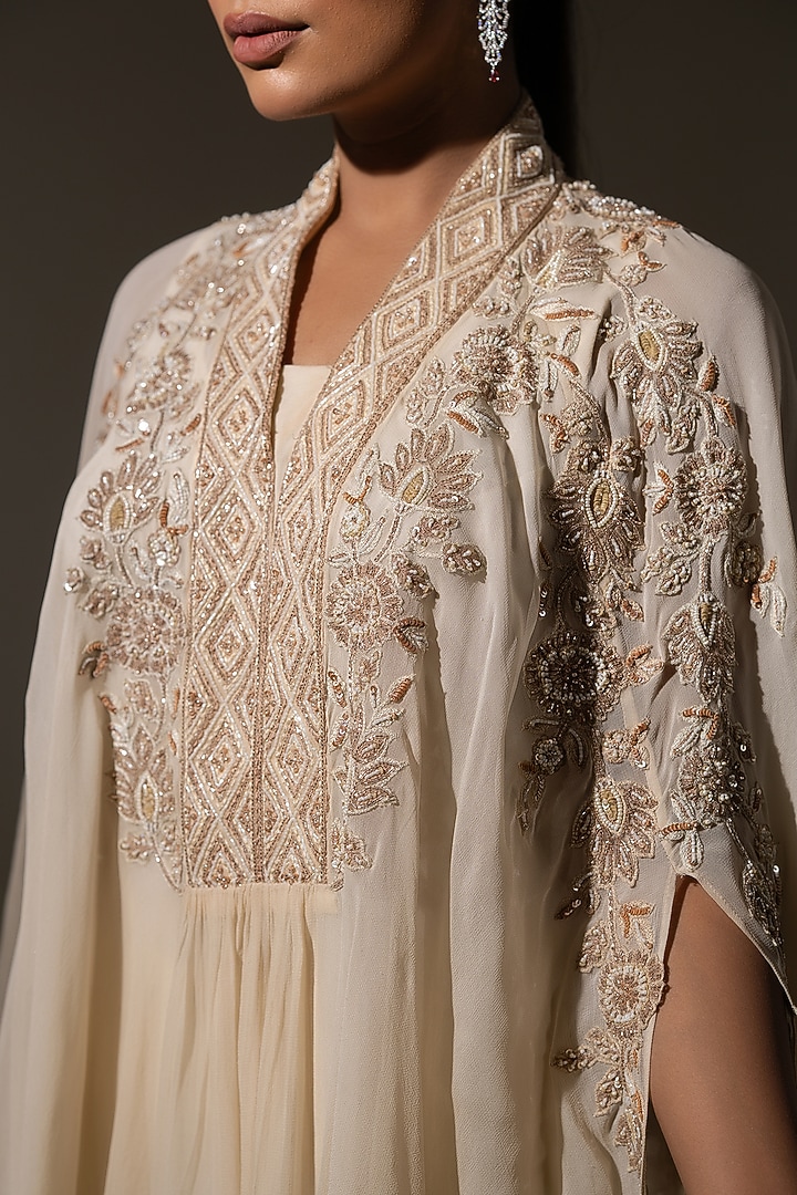 Off White Georgette Pearl Embellished Wedding Sharara Set by K-ANSHIKA Jaipur at Pernia's Pop Up Shop