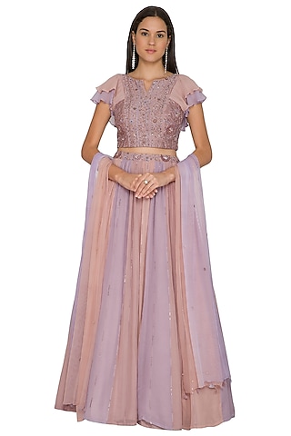 Mauve Paneled Embroidered Lehenga Set by K-ANSHIKA Jaipur