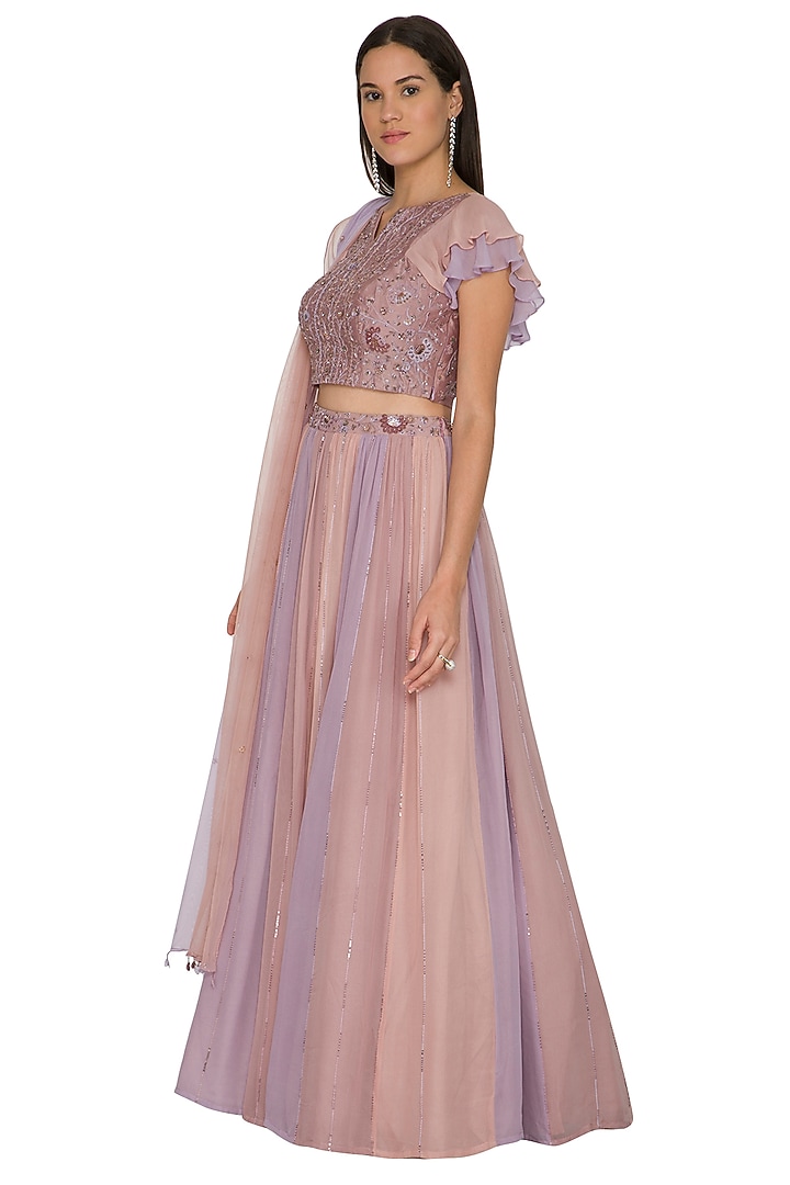 Mauve Paneled Embroidered Wedding Lehenga Set by K-ANSHIKA Jaipur at Pernia's Pop Up Shop
