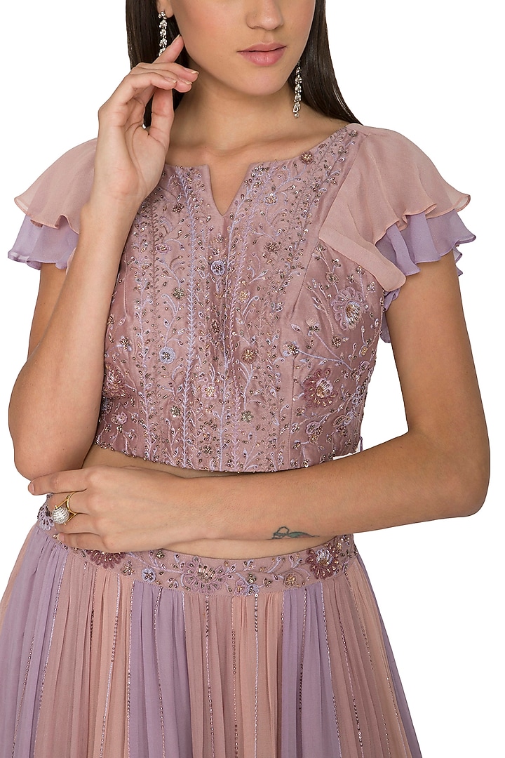 Mauve Paneled Embroidered Wedding Lehenga Set by K-ANSHIKA Jaipur at Pernia's Pop Up Shop