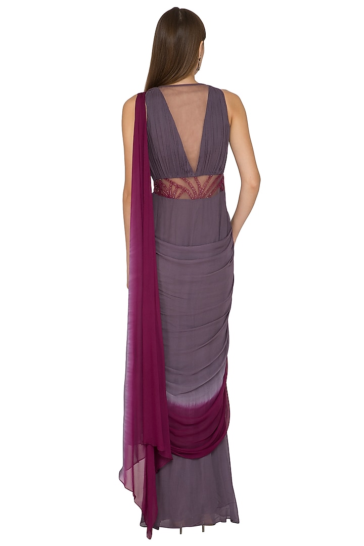 Wine Embroidered Wedding Gown Saree by K-ANSHIKA Jaipur at Pernia's Pop Up Shop