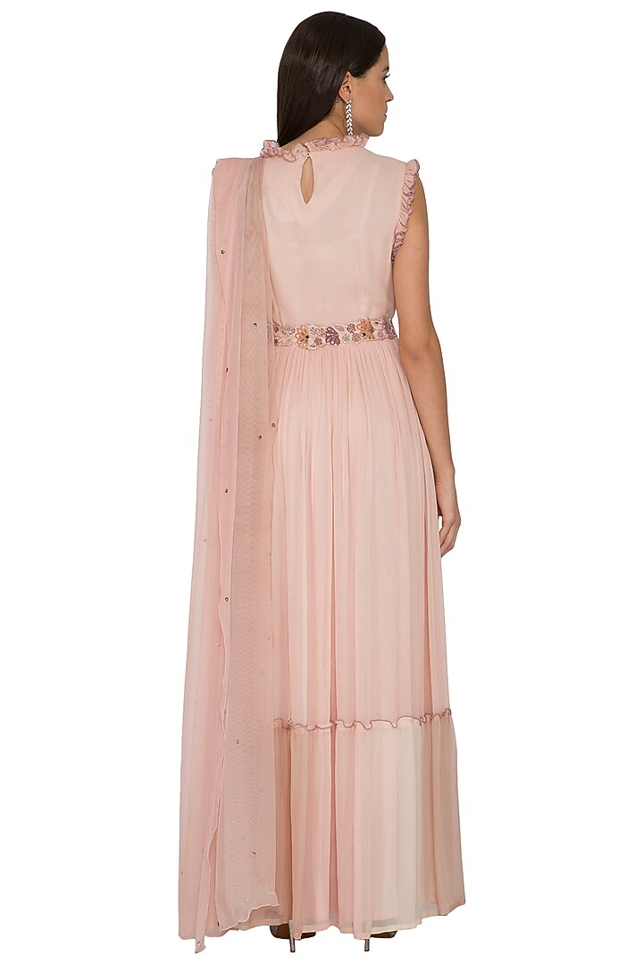 Beige Embroidered Gown With Dupatta & Belt by K-ANSHIKA Jaipur at Pernia's Pop Up Shop