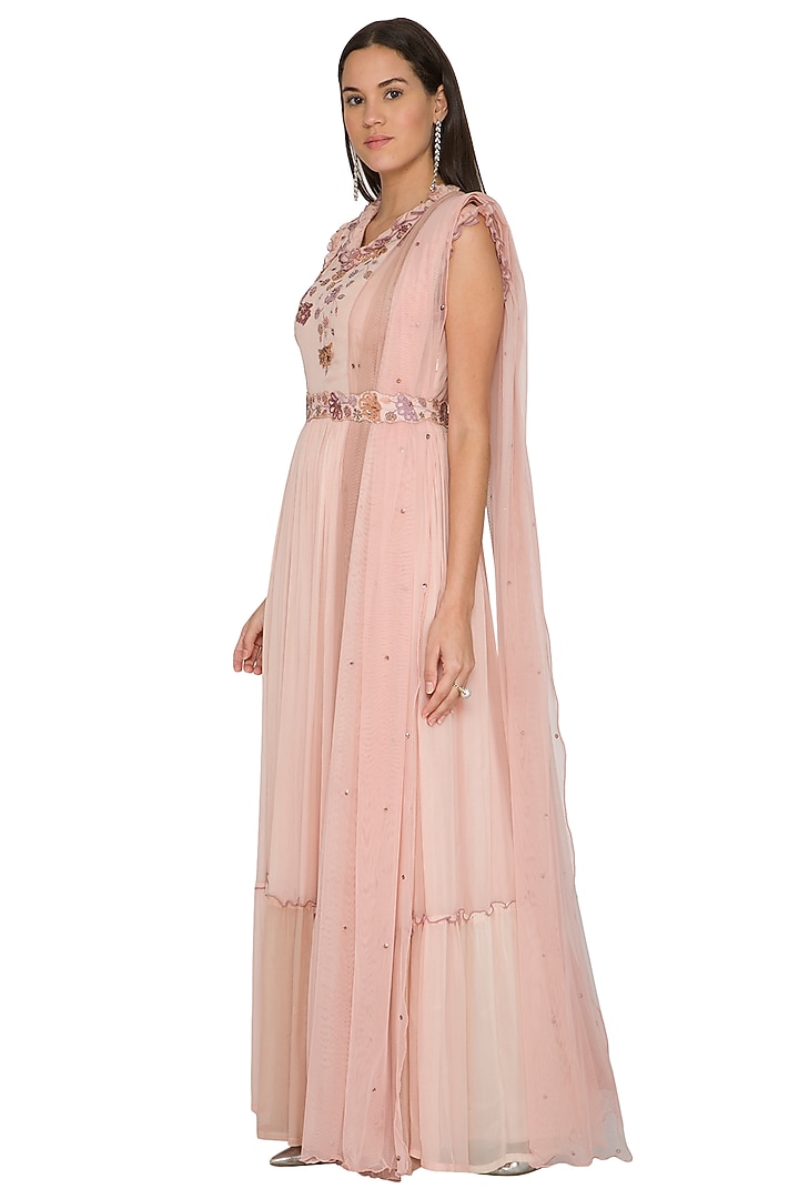 Beige Embroidered Gown With Dupatta & Belt by K-ANSHIKA Jaipur at Pernia's Pop Up Shop